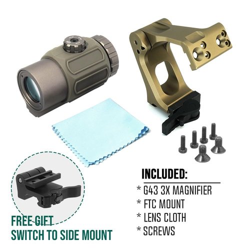G33 G43 G45 3X 5X Magnifier and 2.26" FTC QD Mount Combo with Standard Base & Spacer Mount，for Red Dot Sight，Quick Release and Flip-to-Center Mechanism，Fits for Standard 20mm Pic Rail System Mounting