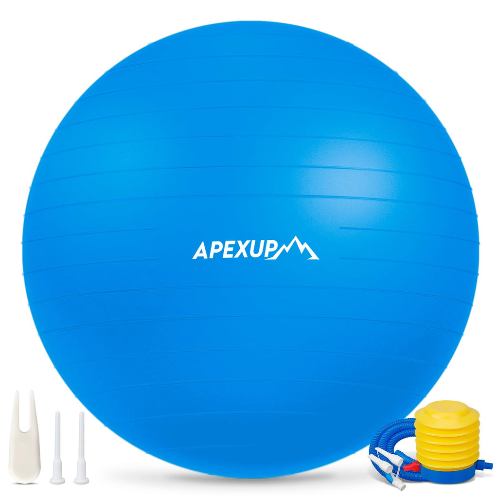 APEXUP Yoga Ball, 660 lbs Anti-Burst Exercise Ball with Pump, 5 Sizes (S (15"~18") 45cm, Blue)