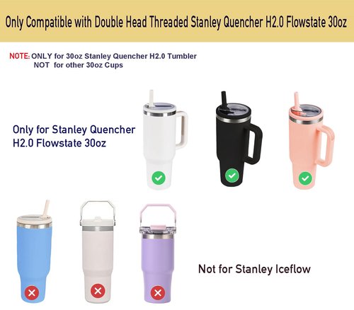 2 Pack 30oz Detachable Flip Straw Lid Replacement for Stanley Quencher H2.0 and ProTourLeak Proof and Dust-Proof Lid,Reusable Tumbler Cover for Stanley Cup (White, 30oz)