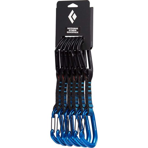 BLACK DIAMOND HotForge Hybrid Quickdraw Quickpack (6-Pack, 12cm) for Rock Climbing | Keylock Top & Wiregate Bottom | Durable Dogbone | Blue