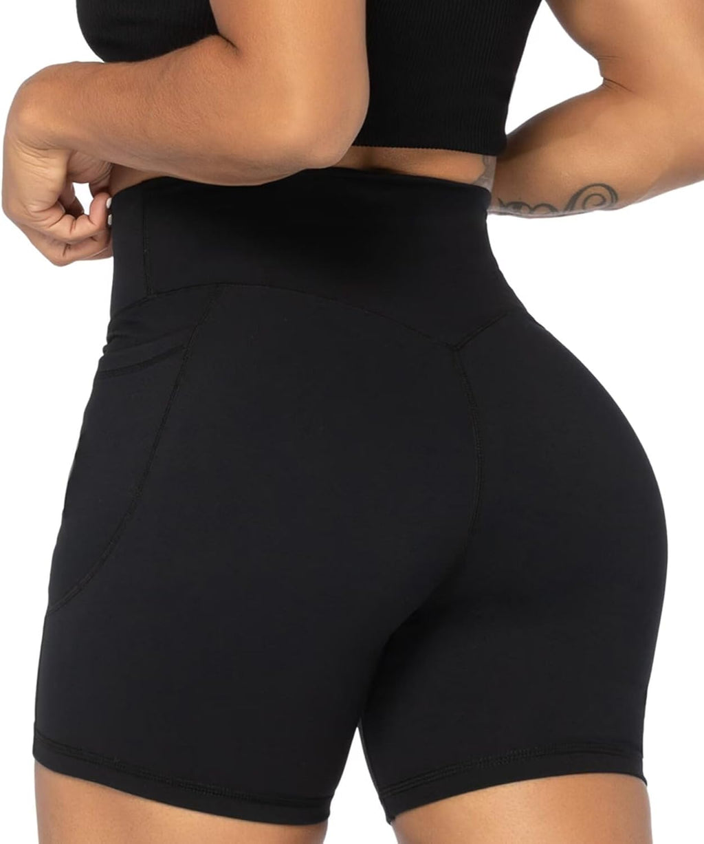 Sunzel Biker Shorts for Women - No Front Seam Design with Pockets & Tummy Control | Yoga & Gym Wear