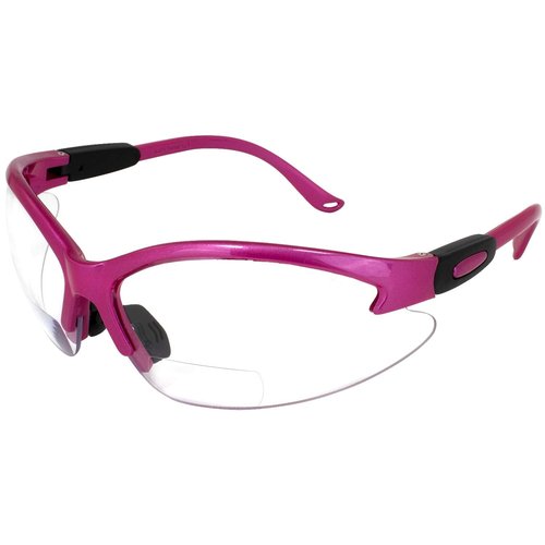 Global Vision Eyewear Cougar Bifocal Women's Safety Glasses Dark Pink Nylon Frame Clear Lenses