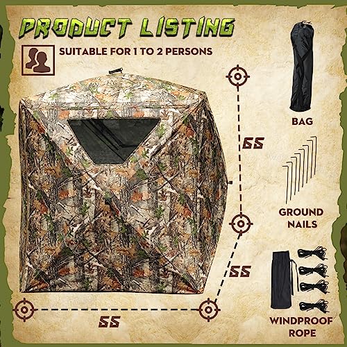 2 Person Hunting Blind with 360° See-Through Mesh - Portable & Durable Ground Hide
