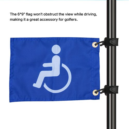 MOTAIN Easy Installation Golf Cart Flag Holder,2 Pack Elastic Strap Bracket with 6 * 9'' Handicap Flag for Seniors Handicapped Disability
