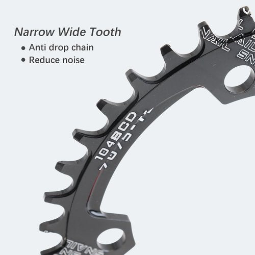 DJC Bike Chainring 104BCD Round 30t 32t 34t 36t 38t 40t 42t 44t 46t 48t 50t 52t Tooth Narrow Wide 7/8/9/10/11/12 Speed Ultralight MTB Mountain Bike 104 BCD Chainwheel,01# Round Black,42T
