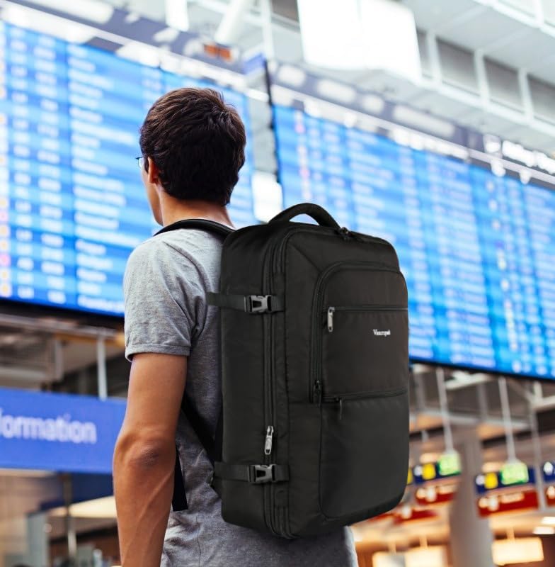 Vancropak Carry-On Backpack - 40L Expandable Travel Bag | Flight Approved & Water Resistant, Black