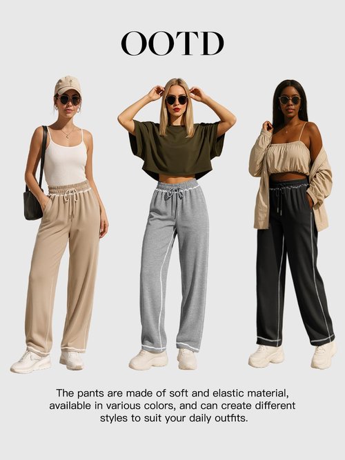 Feiersi Women's Wide Leg Sweatpants Soft Trendy Drawstring Baggy High Waisted Casual Trousers Jogger Sweat Pants(Red,Large)