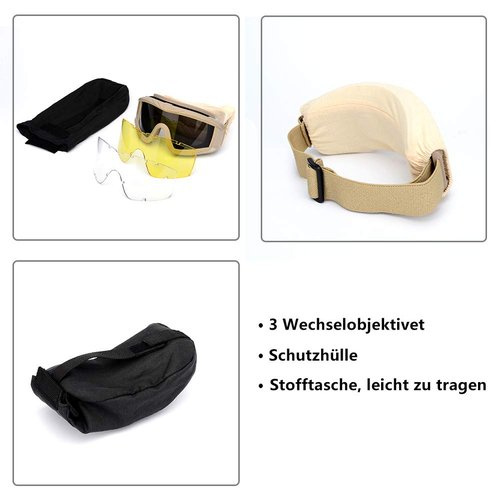 VEWOE Airsoft Tactical Goggles Anti-fog Military Glasses with 3Interchangable Lens, Safety-Goggles for Shooting Hunting