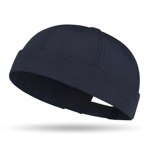Quick Dry Brimless Hat for Men Women Ultra-Thin Breathable Rolled Cuff Docker Cap Harbour Beanie Hats Landlord Hat K338 Black