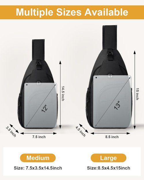 Pritent Crossbody Bags for Women Man Waterproof Sling Bag Backpack Trendy Casual Cross Body Bag with Convertible Shoulder Strap Chest Bag for Camping Hiking Travel Essentials (Black, Large)