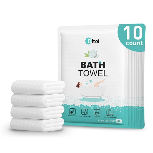 Ditoi Disposable Bath Towels,Extra Large Beach Towels 30"X60", Camping Towels for Travel Hotel, Soft Quick Dry Shower Tissue for Body,Gym Sports,Beach (XL,10 Count)