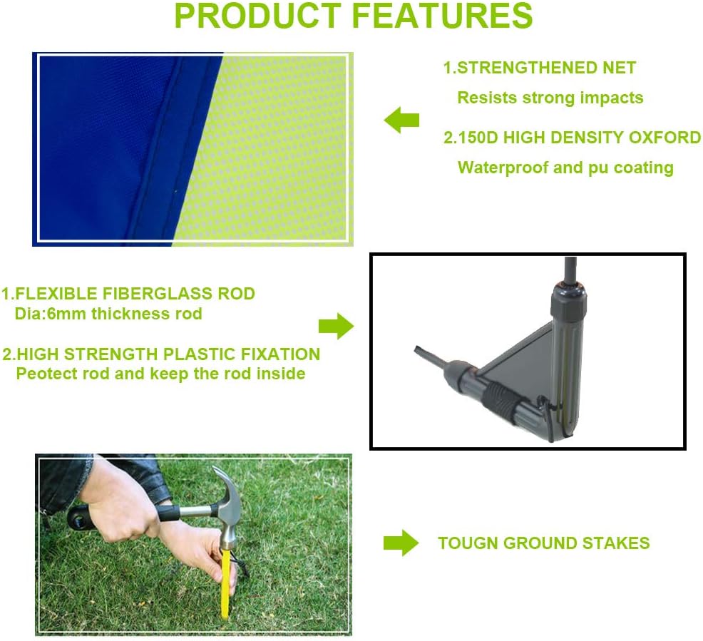 Poray Soccer Goal Set - Portable 210D Oxford Soccer Nets with 8 Field Marker Cones & Extra Stakes | Ideal for Kids' Backyard Training