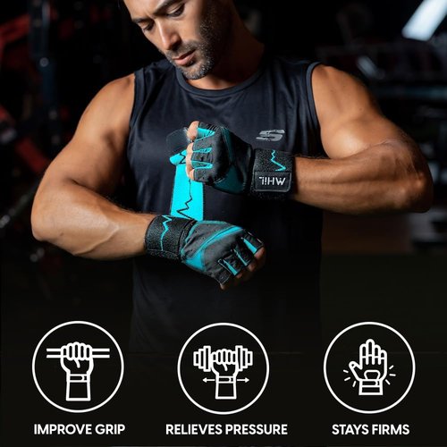 MhIL Workout Gloves for Men - Comfortable Gym Gloves with Enhanced Grip & Wrist Wrap Support | Weight Lifting Protection