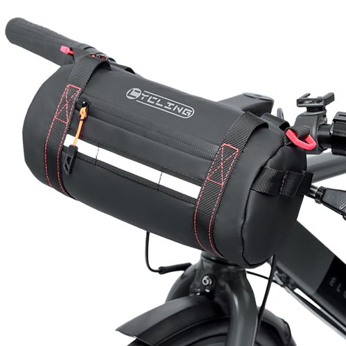Danuosie Bike Handlebar Bag, Waterproof Bicycle Front Roll Bag with Reflective Area, Cycling Storage Pouch with Waterproof Zipper Shoulder Strap Removable Straps for Road Mountain E-Bikes
