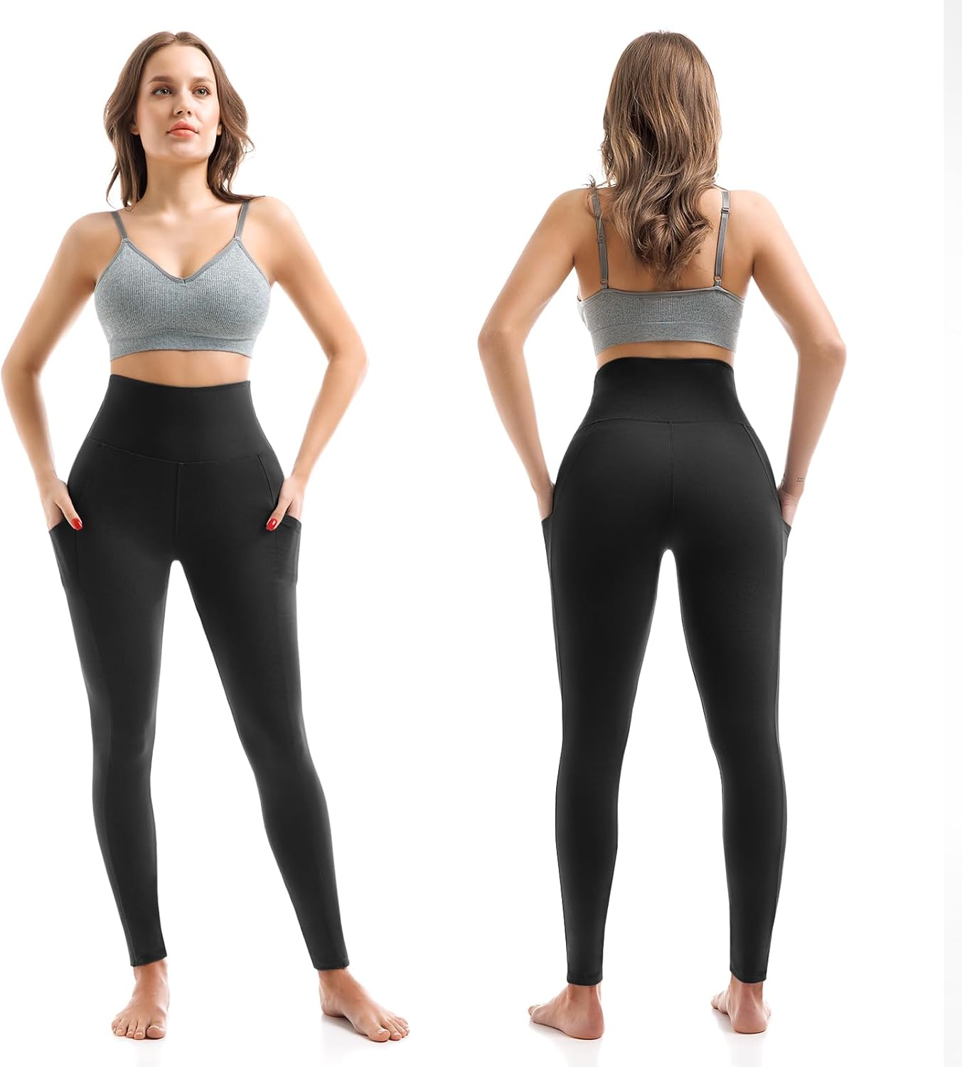SINOPHANT High Waisted Leggings - Buttery Soft Stretchy Yoga Pants with Pockets | Full Length Capri