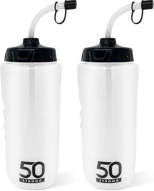 50 Strong Water Bottle | 1 Liter BPA-Free Sports Bottles with Straw - 2-Pack for Easy Squeeze & Grip
