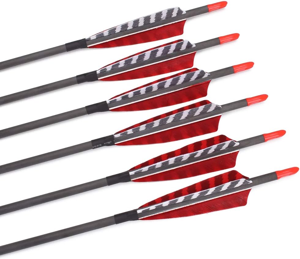 Pure Carbon Arrows - 30 Inch Turkey Feather Fletching | 600/700 Spine for Traditional & Compound Bows
