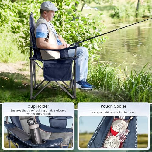 Foristrail 2-Pack XL Oversized Camping Chairs with Cup Holders & Waterproof Phone Case, Heavy Duty Folding Outdoor Chairs for Adults, Blue & Gray