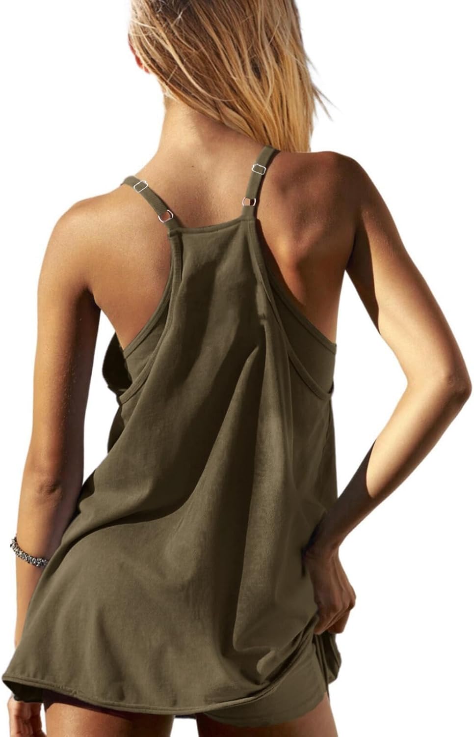 UNIANKIYA Women's Workout Romper Dress - Sleeveless Spaghetti Straps with Shorts | Casual Athletic Outfit for Vacation