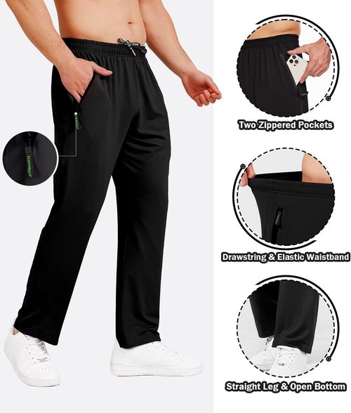Lomsoe Men's Athletic Pants - Lightweight Workout Sweatpants with Zip Pockets | 3-Pack Gift Set