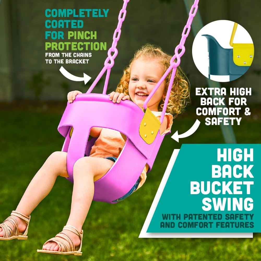 Squirrel Products Premium High Back Toddler Swing Seat - Easy Install with Finger Grip - Pink