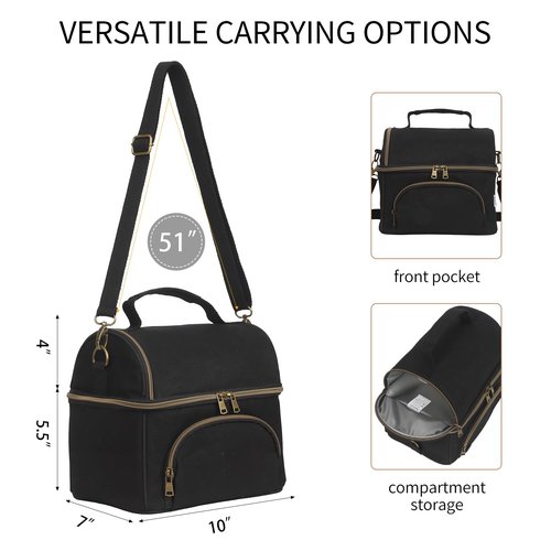Waxed Canvas Lunch Cooler Bag for Men, Insulated Lunch Box with Two Compartment, Small Soft Cooler Lunch Bags with 2 Ice-Packs, 10.5L Leakproof Lunchbox for Work, Camping, Beach and Road Trips