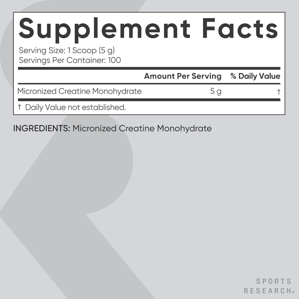 Sports Research Creatine Monohydrate - Boost Lean Muscle Growth & Enhance Workout Recovery - 17.64 oz