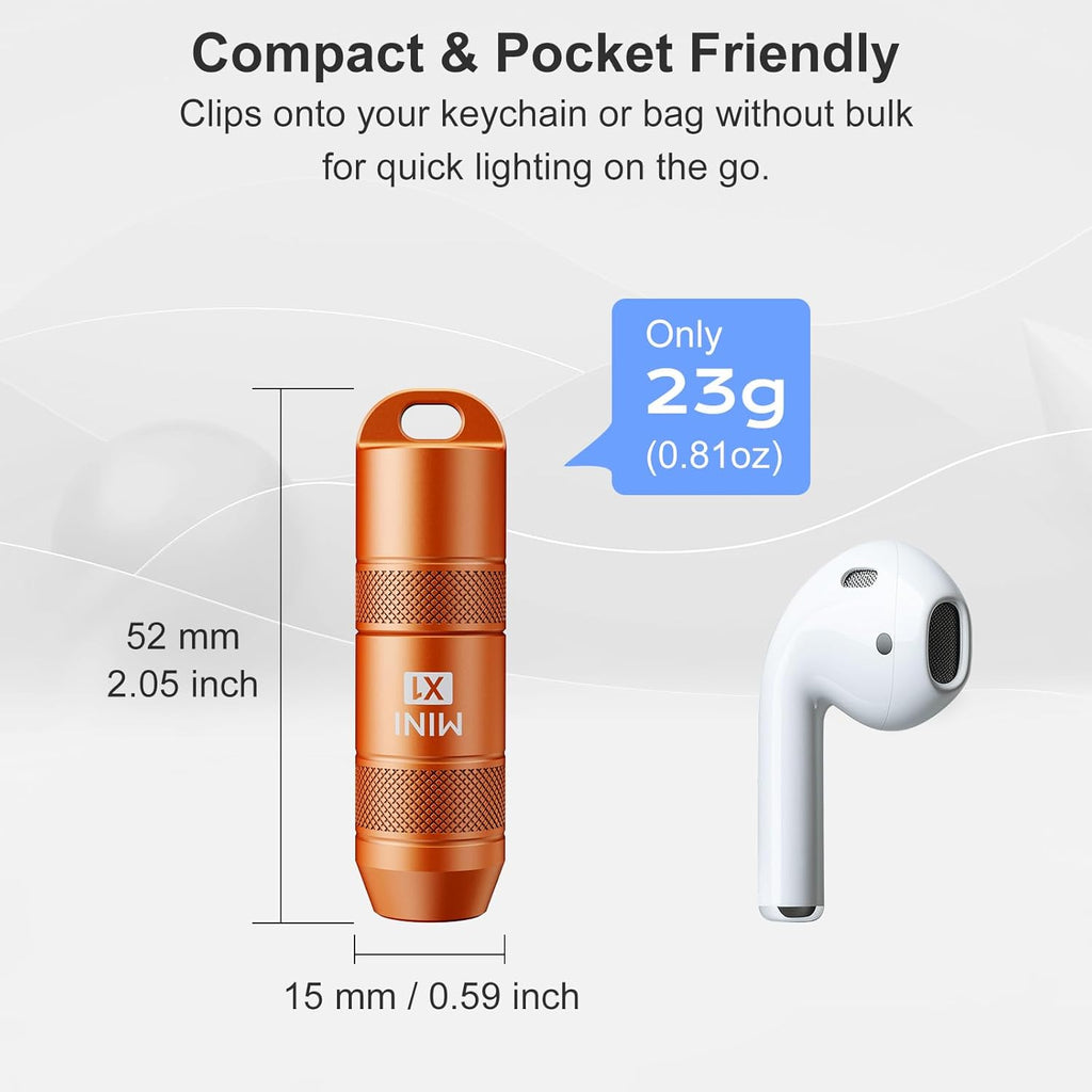 Skiennix Mini Keychain Flashlight - 100 Lumens USB-C Rechargeable Micro LED Torch | Waterproof IPX6, Orange