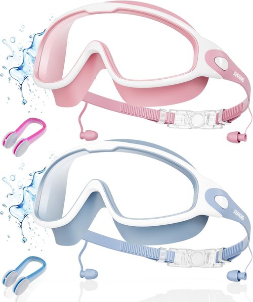 Aegend New Adult Wide View Swim Goggles, Anti-Fog/UV No Leak Swimming Goggles with Ear Plugs for Men & Women