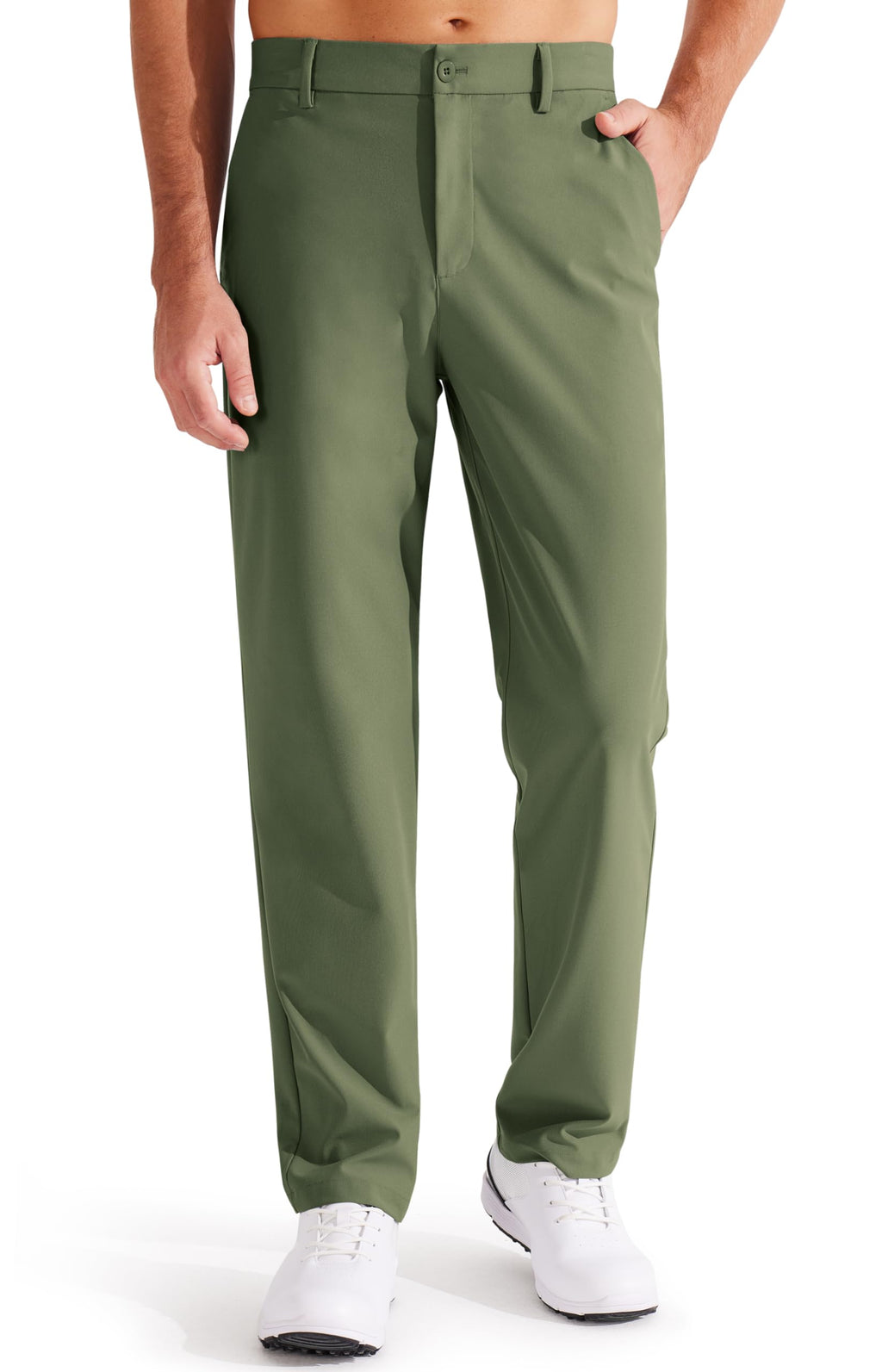 Libin Mens Golf Pants Stretch Work Dress Pants 29" Lightweight Business Casual Pants for Men Classic Fit Comfy Trousers Office Lounge with Pockets, Army Green, 32W x 29L