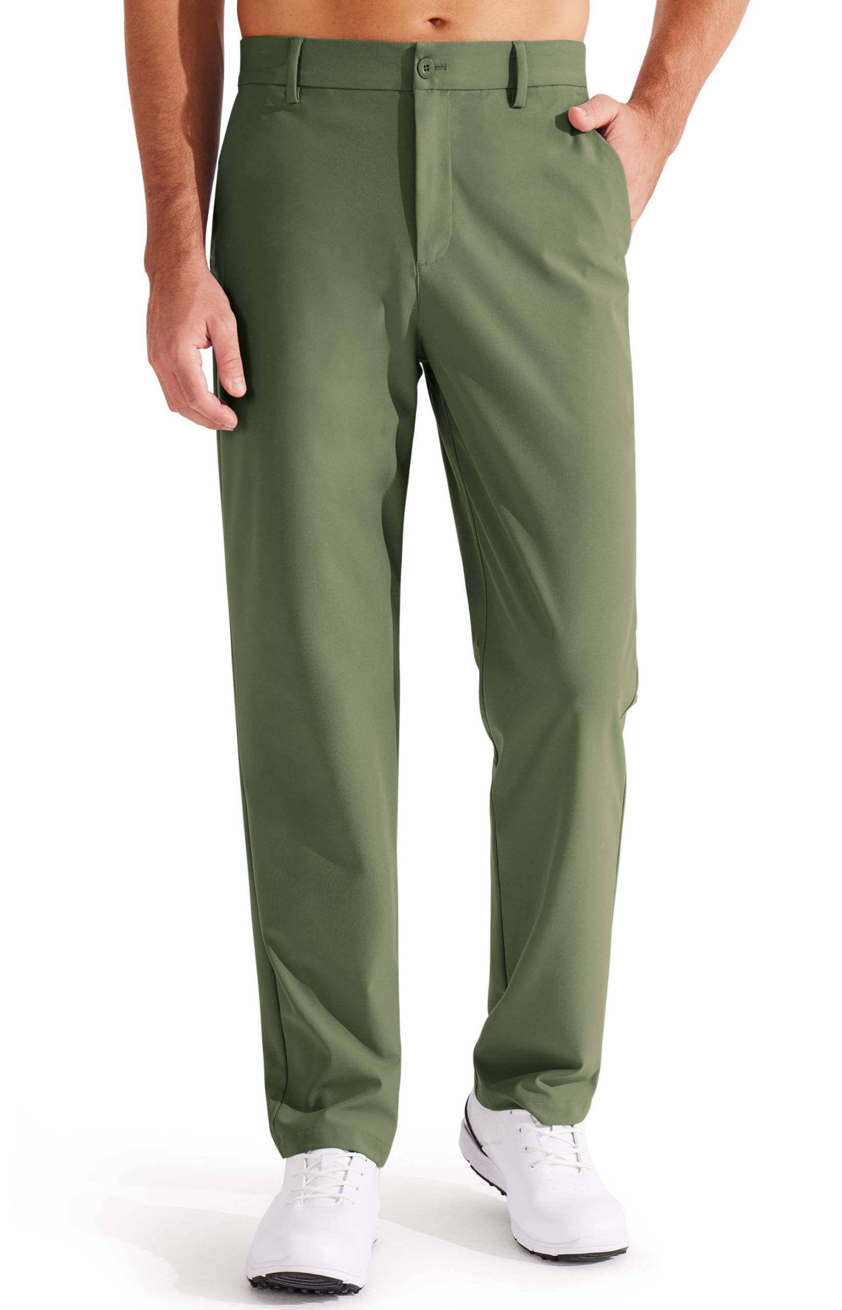 Libin Mens Golf Pants Stretch Work Dress Pants 29" Lightweight Business Casual Pants for Men Classic Fit Comfy Trousers Office Lounge with Pockets, Army Green, 32W x 29L