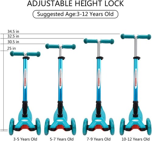 ChromeWheels Foldable Scooter - Deluxe 3-Wheel Kick Scooter with LED Light Up Wheels | Adjustable Height for Kids 3-12 Years Old, 132lbs Limit