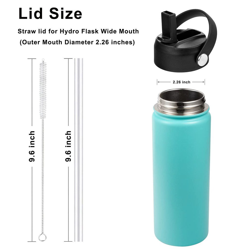 Straw Lid for Hydro Flask Wide Mouth Water Bottle 32 40 OZ - Lids with Straws Replacement Cap Fits 12, 16, 20 oz Hydro Coffee Flasks, Flip Top Flex Handle, BPA-Free Sports Accessories Cover Black