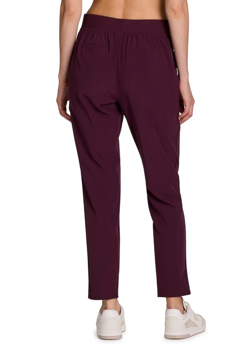 RBX Activewear Women's Ankle Pant, Quick Drying Lightweight Stretch Woven Straight Leg Pants with Pockets Ribbed Side Burgun