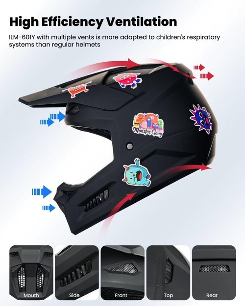 ILM Youth Dirt Bike Helmet - DOT Approved Motocross ATV Helmet with Goggles, Gloves & Stickers
