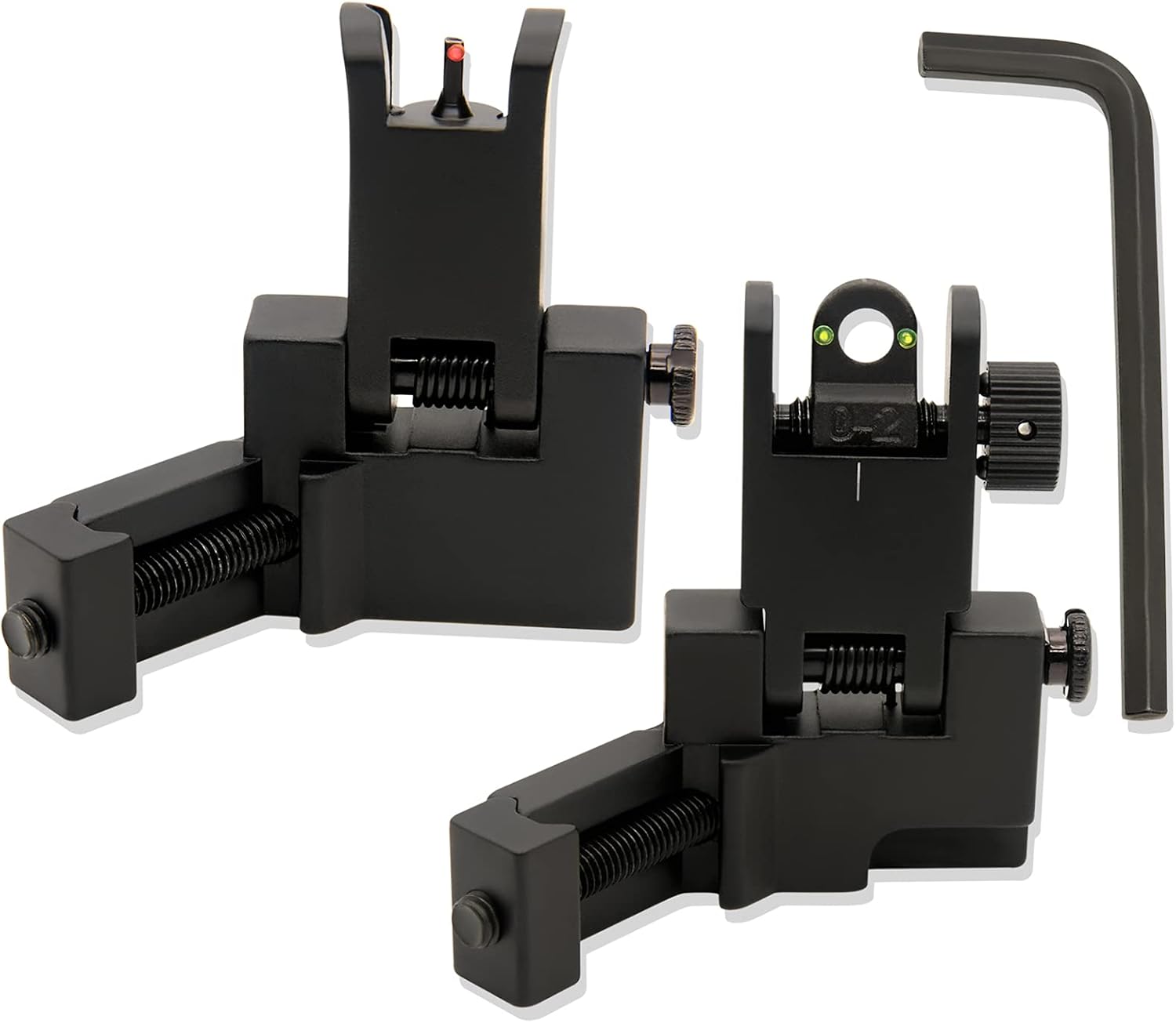 45 Degree Offset Flip Up Iron Sights - Low Profile Backup Fiber Optics with Red & Green Dots | Compatible with Picatinny Weaver Rails
