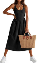 Fisoew Women's Spaghetti Strap A-Line Dress - Backless Summer Cami with Pocket | Casual Style