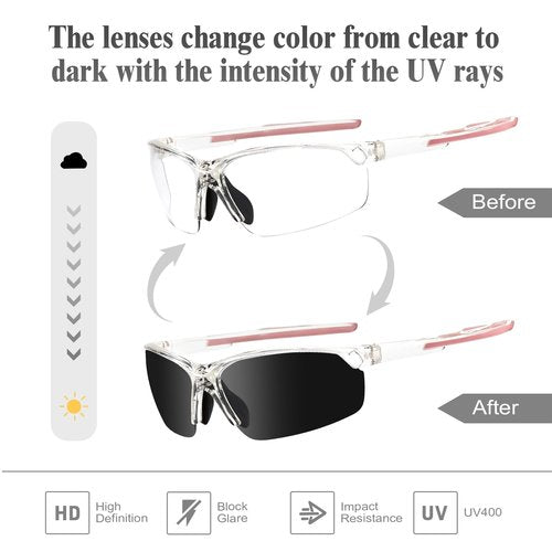 Suertree Photochromic Cycling Glasses Men Women Clear Sports Sunglasses Mountain Bike Riding MTB Bicycle Running Golf Baseball Fishing Driving Hiking Climbing Pickleball