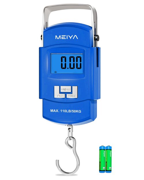 MEIYA Portable Digital Luggage Scale - 110lb Capacity, Backlit LCD Display, Includes 2 AAA Batteries | Ideal for Travel & Fishing