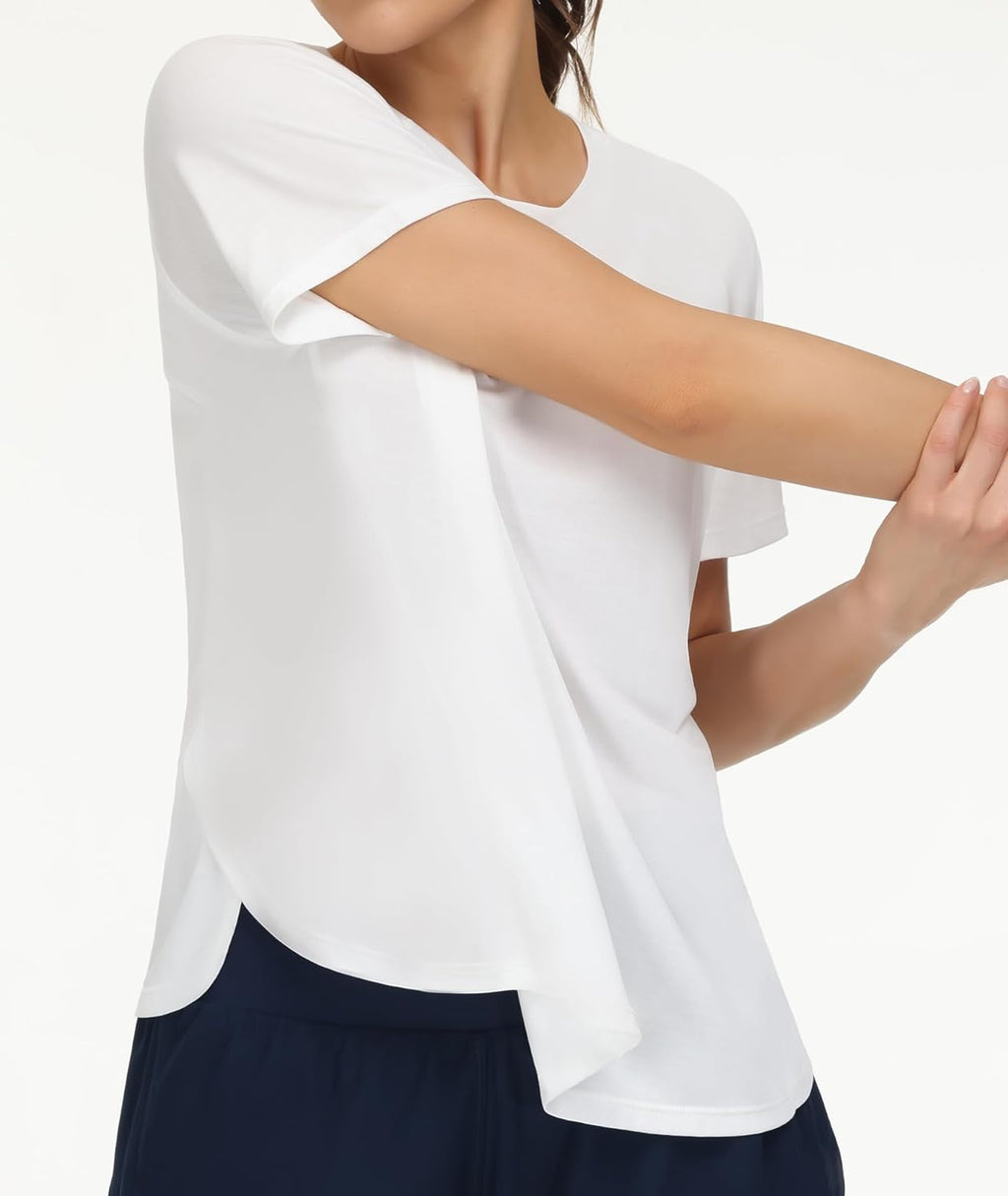 The Gym People Women's Workout Shirts - Breathable Short Sleeve Yoga Tees with Side Slits