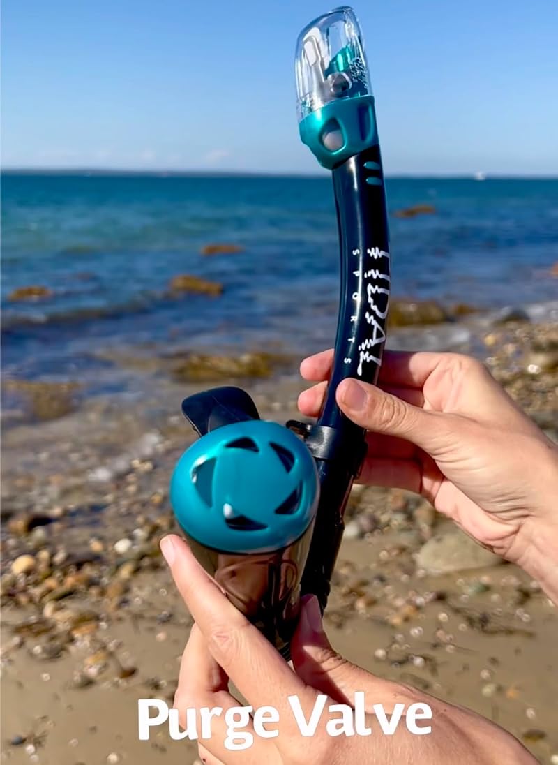 Pro Shot Tidal Dry Snorkel (Blue) – Dry Top, Easy-Breathing, Purge Valve for Snorkeling, Scuba Diving & Swimming
