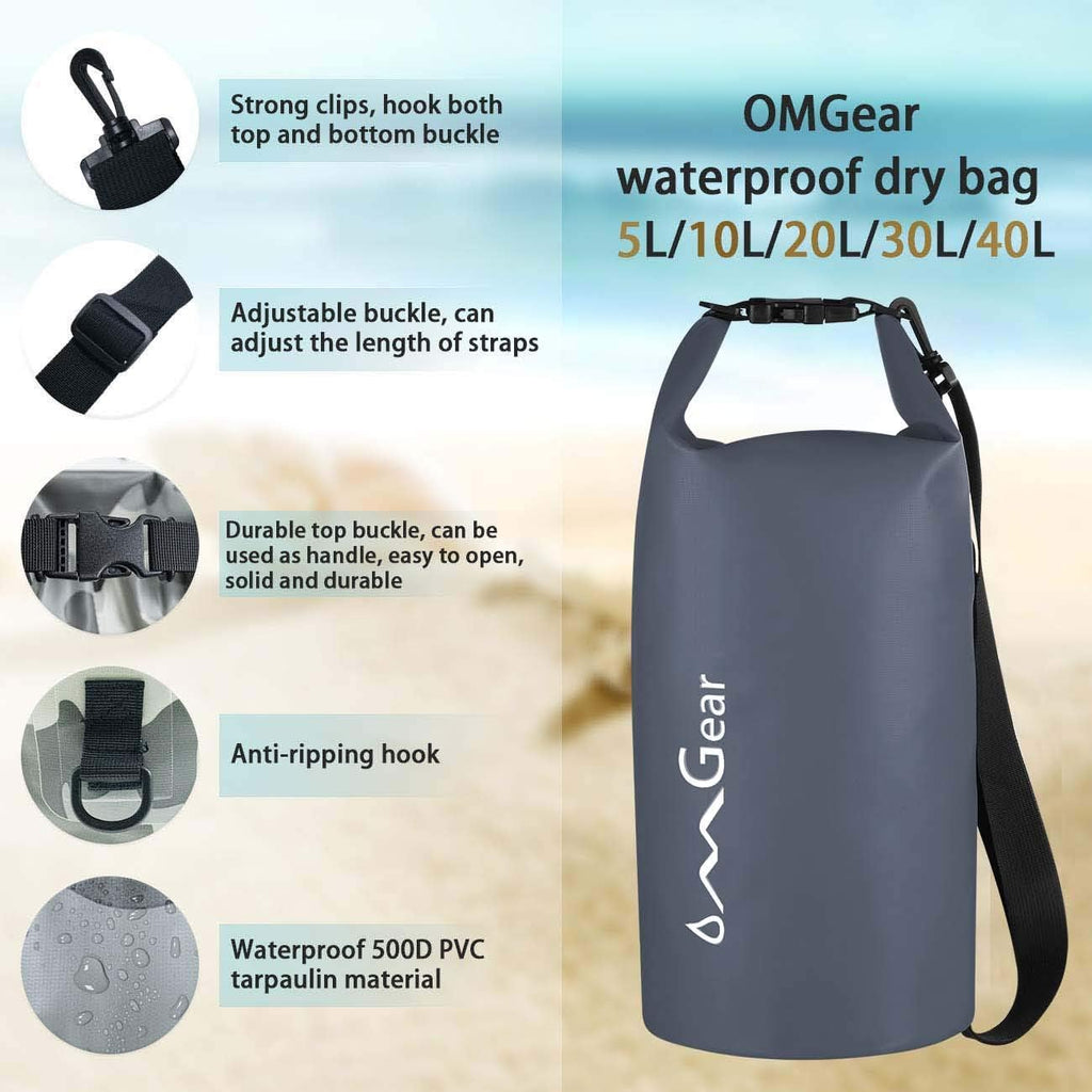 OMGear Waterproof Dry Bag Backpack - Floating Phone Pouch for Kayaking | Available in 40L, 30L, 20L, 10L, 5L Sizes