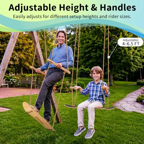 BELEEV Classic Wood 31-Inch Skateboard Swing for Kids & Adults, Adjustable Handles & Ropes