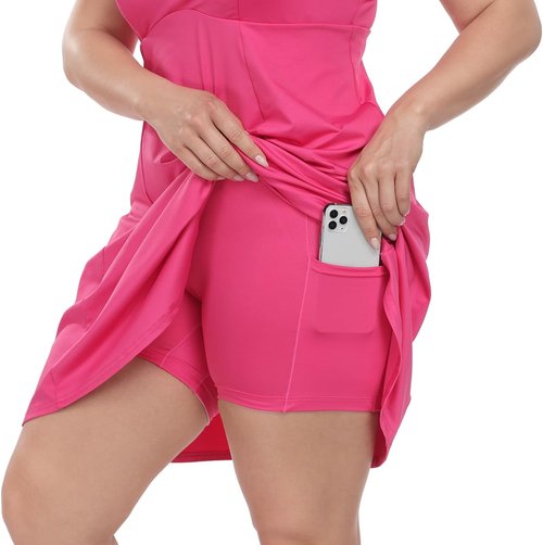 HDE Women's Plus Size Tennis Dress - Athletic Workout Style with Built-In Shorts & Bra