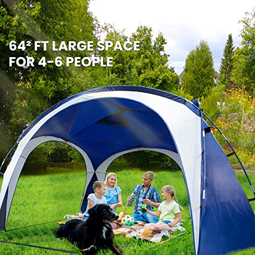 8 x 8 ft Blue Beach Tent with Side Wall Pop-up Canopy UPF50+ Sun Shelter Waterproof