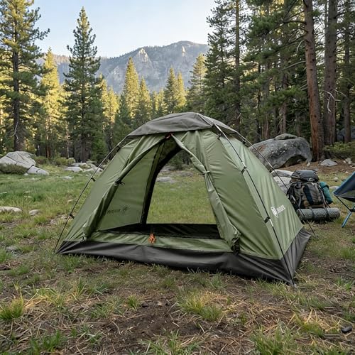 Green 2-Person Backpacking Tent - Ultralight Waterproof Camping Shelter