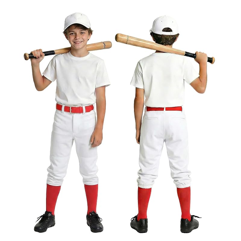 White 8-9 Years Youth Baseball Pants Softball Tee Ball Pant for Boys & Girls