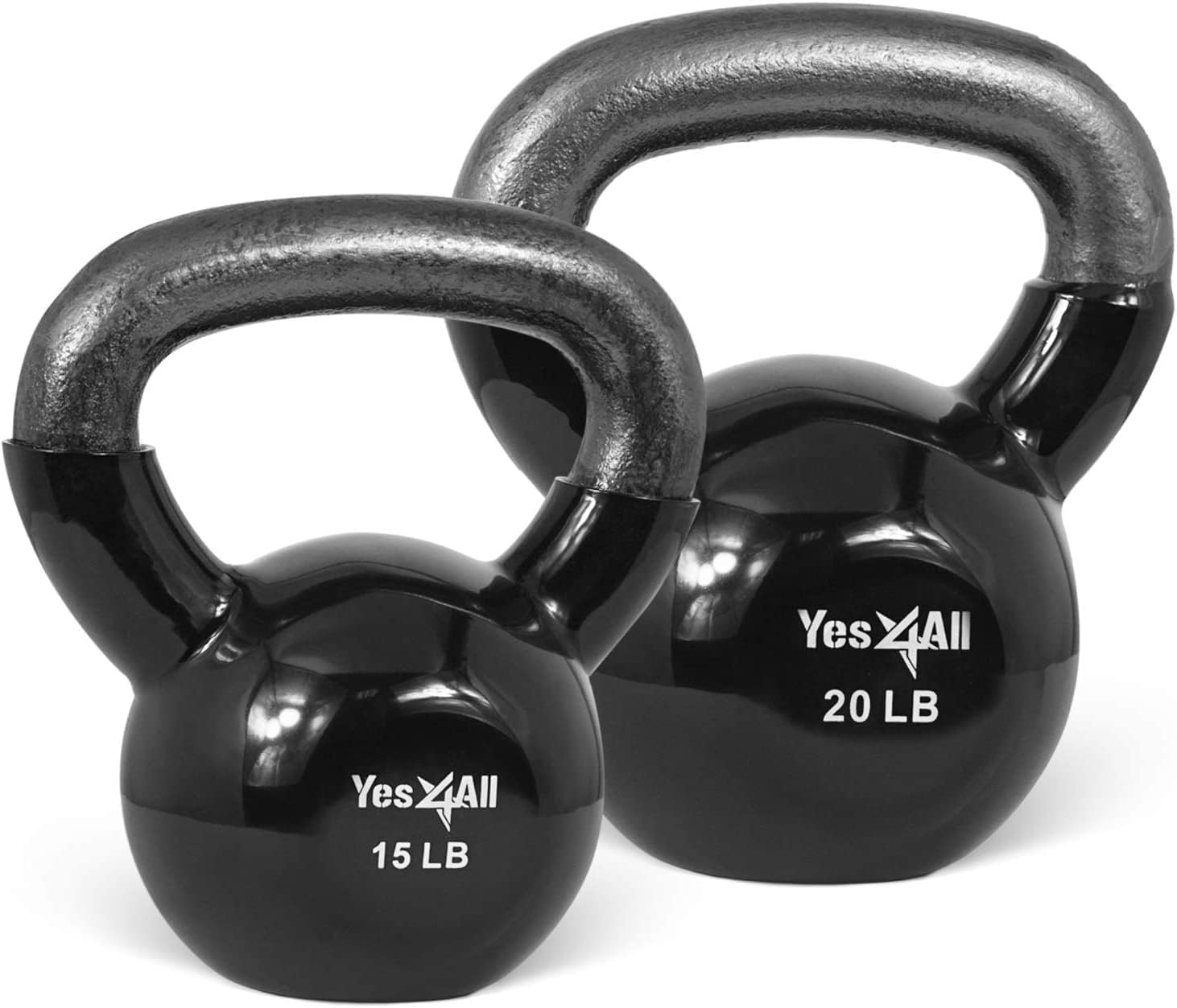 Yes4All Kettlebell - Vinyl Coated Cast Iron Set for Full Body Workouts | Stable Flat Bottom Design