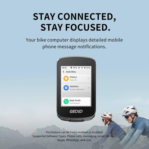 GEOID CC700 Pro 2.8" Color Touchscreen GPS Bike/Cycling Computer, Map Navigation with Re-Route Planning, WiFi Auto-Sync, ANT+/Bluetooth, Message Notification, IPX7 Waterproof, Free Indoor Training