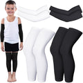 Charniol 4 Pairs Kids Arm Sleeves for Basketball Kids Long Compression Leg Sleeves and Arm Sleeves Youth Basketball Leg Sleeves(Black and White,Large)